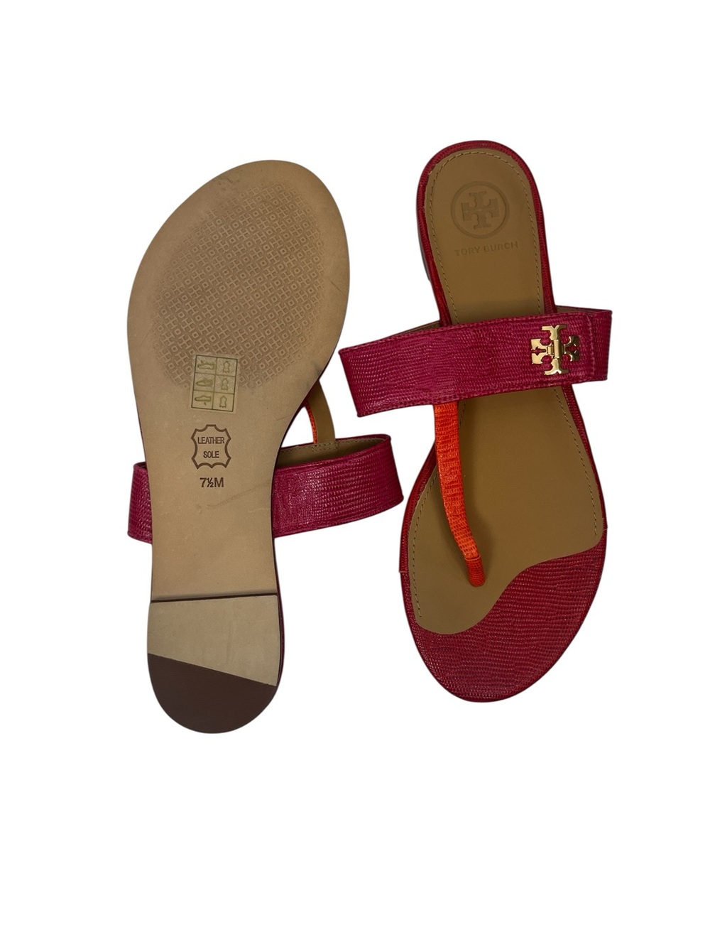 Tory Burch Kira Colorblock Embossed Leather Thong Sandals Flip Flops Size 7.5 - Picture 3 of 4